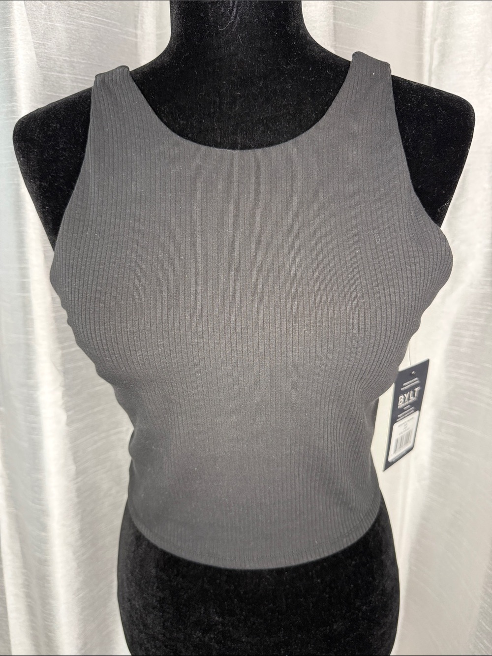 BYLT Premium Basics Rib High Neck Longline Bra Tank Black Women’s Large NEW
